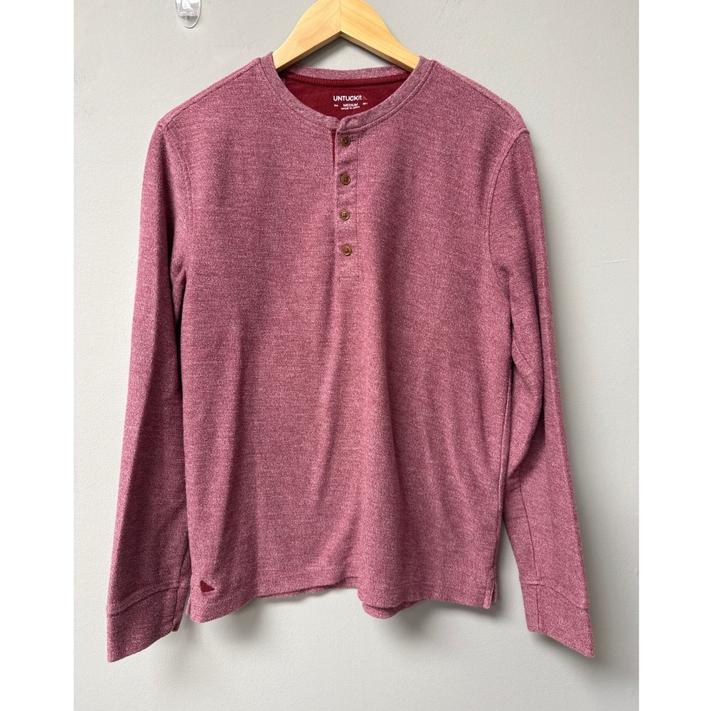 UNTUCKit Urey Henley Men Medium Red Long Sleeve Cotton Blend Casual Shirt 40983